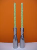 set zilverkleurige massieve aluminium kandelaren, Gebruikt, Overige kleuren, Ophalen of Verzenden, Metaal