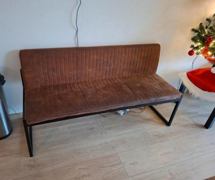 Eettafelbank met cognac bruine bekleding, Antiek en Kunst, Antiek | Meubels | Stoelen en Banken, Ophalen
