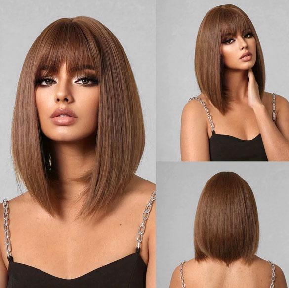 Pruik kort bob model met steil haar lichtbruin Maddy, Sieraden, Tassen en Uiterlijk, Uiterlijk | Haarverzorging, Nieuw, Pruik of Haarverlenging