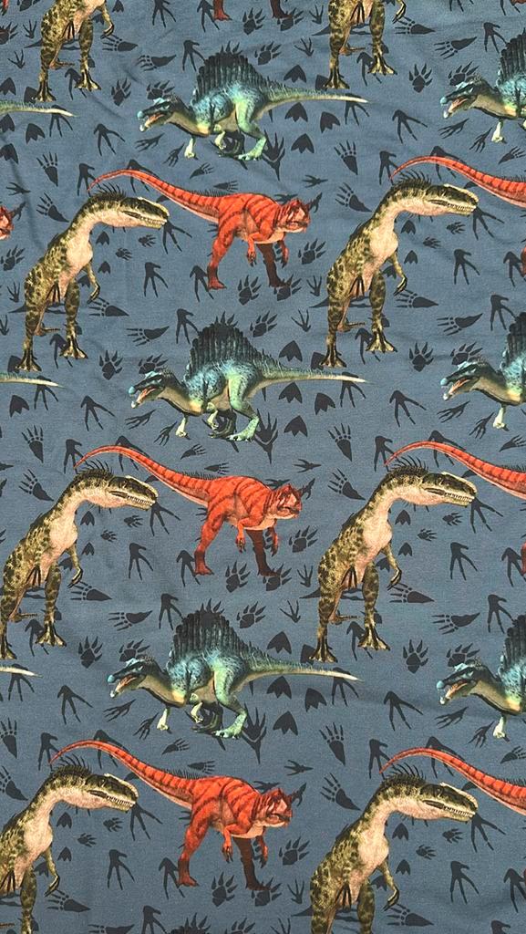 Dinosaurus french terry, Hobby en Vrije tijd, Stoffen en Lappen, Zo goed als nieuw, Katoen, 120 cm of meer, 30 tot 200 cm, Ophalen of Verzenden