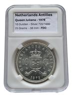Nederlandse Antillen 10 Gulden 1978 Juliana UNC Zilver, Ophalen of Verzenden, Midden-Amerika, Losse munt, Zilver
