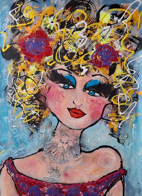 -LE PORTRAIT EN BLUE CLAIR- Marcel de With (1964)., Antiek en Kunst, Kunst | Schilderijen | Modern, Ophalen of Verzenden