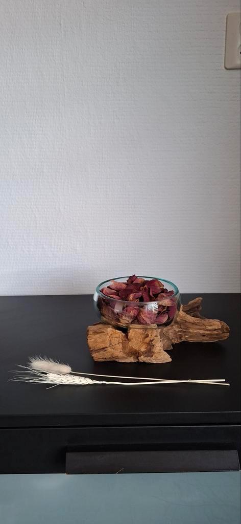 Decoratief vaasje/ bloempot van hout en glas, Huis en Inrichting, Woonaccessoires | Vazen, Zo goed als nieuw, Overige kleuren