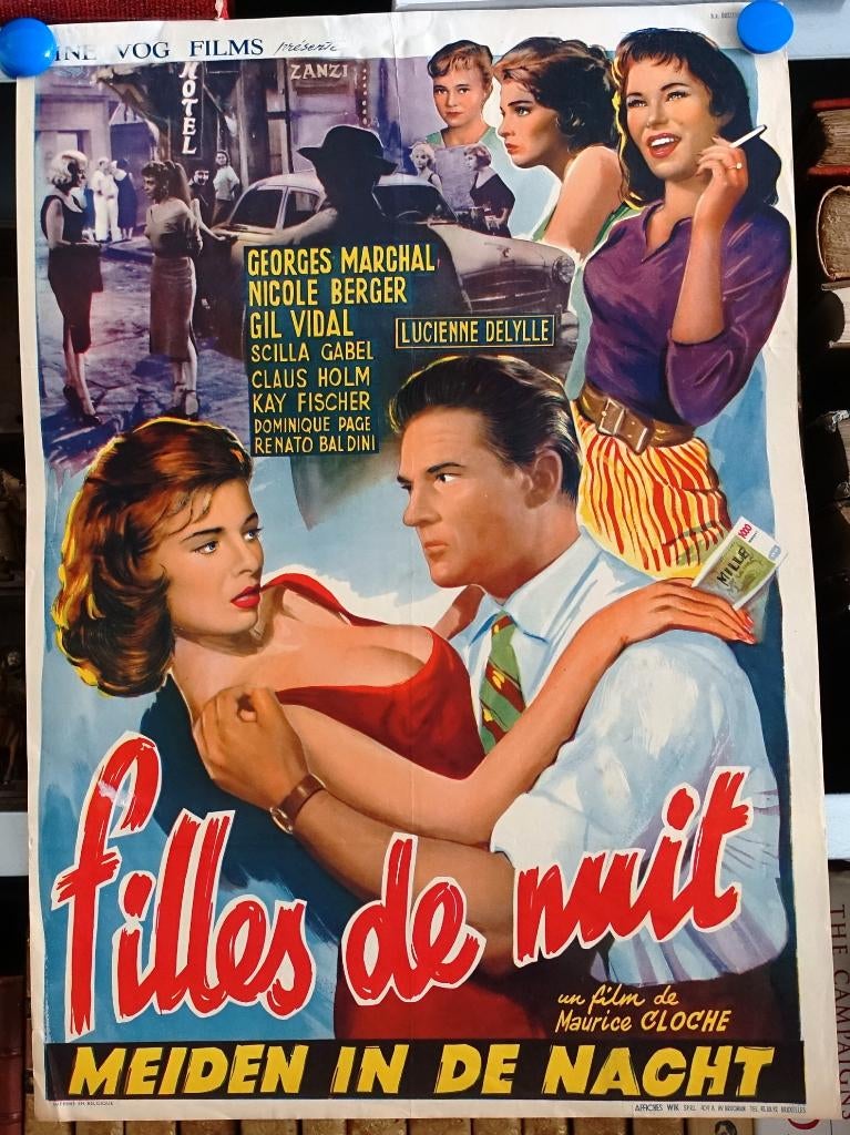 Filmposter Filles de nuit / Meiden in de nacht, Ophalen of Verzenden, Gebruikt, A1 t/m A3, Film en Tv