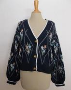 Schattig donkergrijs trachten look bloemetjes print vest! L, Ophalen of Verzenden, Zo goed als nieuw, Maat 42/44 (L), Grijs