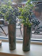 2 Handgemaakte vazen met decoratie, Ophalen, Overige kleuren, Minder dan 50 cm, Glas