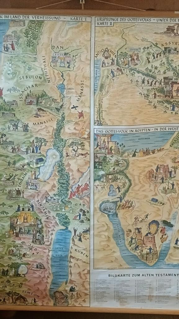 Oude Schoolkaart - Bijbelse Geografie, Antiek en Kunst, Antiek | Schoolplaten, Geschiedenis, Ophalen of Verzenden