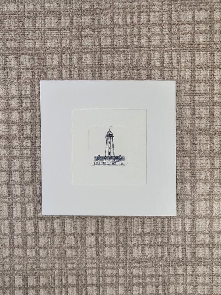 Mini ets Vuurtoren van Scheveningen, Den Haag, 10x10 cm, Huis en Inrichting, Woonaccessoires | Schilderijen, Tekeningen en Foto's