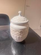 beige pot met deksel met bloem en blader motief 21,5 cm, Ophalen of Verzenden, Zo goed als nieuw