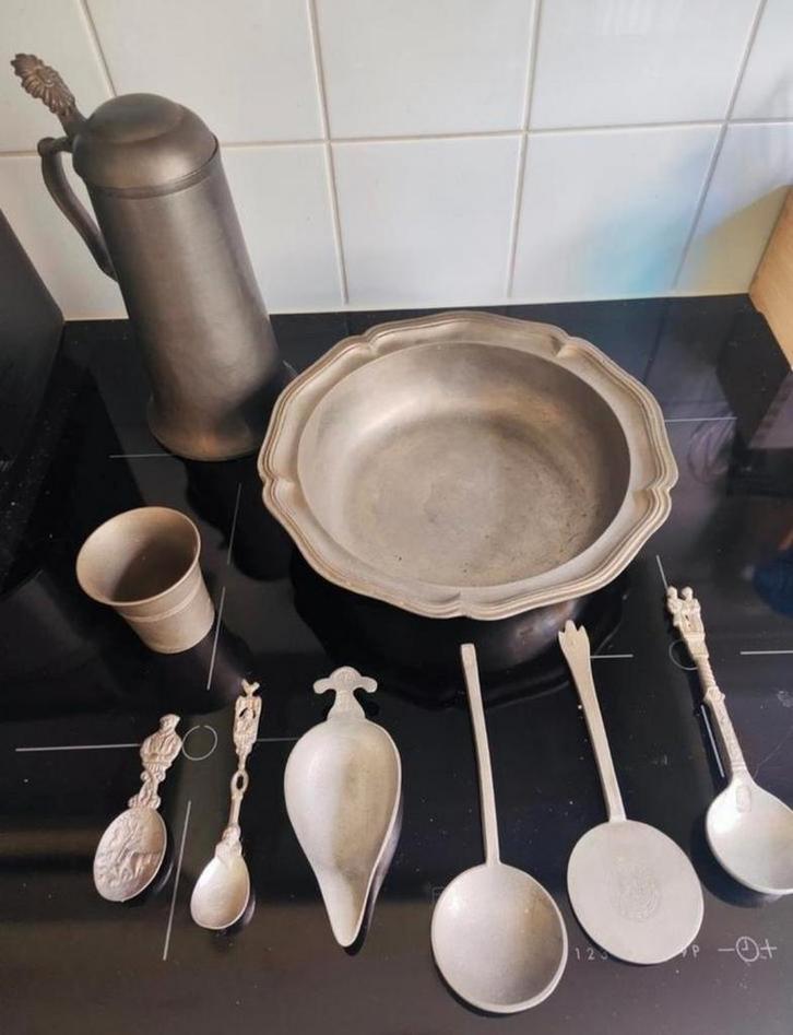 Lot met verschillende vintage items, Engeltjestin, Antiek en Kunst, Antiek | Tin, Ophalen of Verzenden