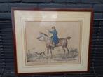 Antiek Frans ets gravure Jagend paard jachthond C. Vernet, Ophalen