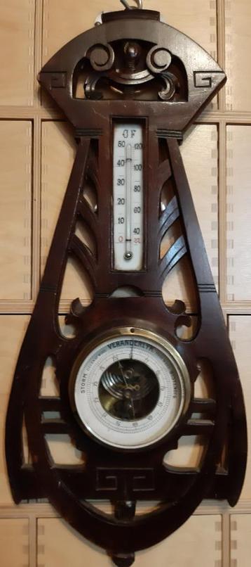 Antieke houten barometer / weerstation. Bieden v.a. € 30,-