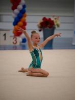 Ritmische gymnastiek leotard, Sport en Fitness, Turnen, Zo goed als nieuw, Turnpak(je), Groen, Kindermaat 122 t/m 140