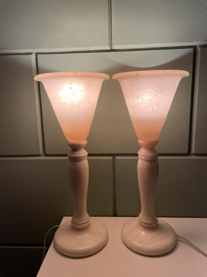 Korting:  Vintage Art Deco Sfeerlampen - Albast Jaren '30, Huis en Inrichting, Lampen | Vloerlampen, Gebruikt, Minder dan 100 cm