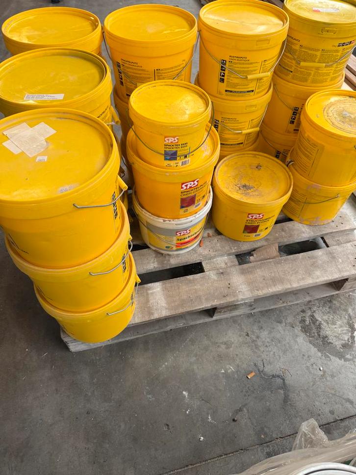 Gele SPS Spachtelputz - Diverse Emmer, Doe-het-zelf en Verbouw, Verf, Beits en Lak, Gebruikt, Verf, Minder dan 5 liter, Geel, Ophalen