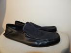 Gucci leren loafers zwart leer deels stof monogram print 44, Loafers, Verzenden, Zwart, Zo goed als nieuw