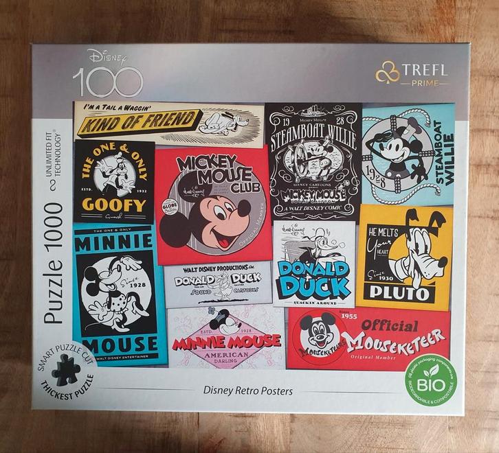 Disney puzzel Mickey retro posters. 1000 stukjes, Hobby en Vrije tijd, Denksport en Puzzels, Zo goed als nieuw, Legpuzzel, 500 t/m 1500 stukjes