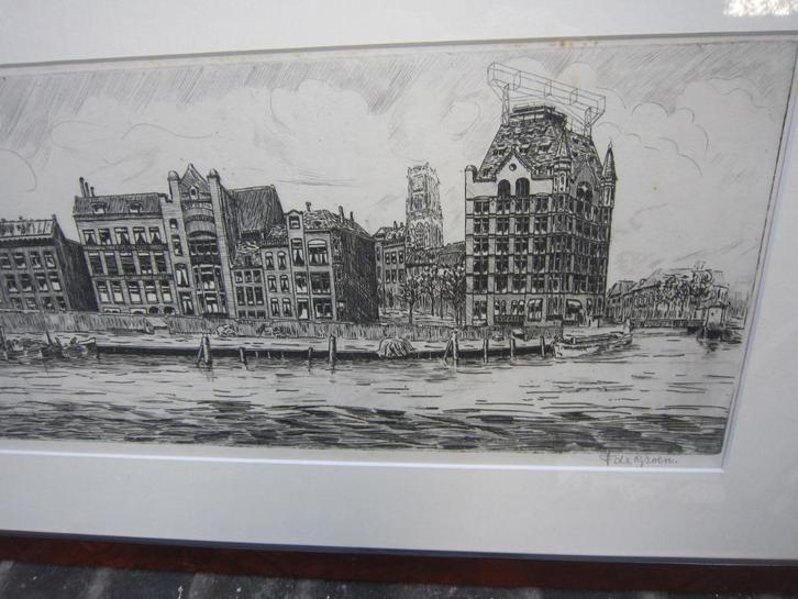 BOLWERK ETSte Rotterdam,F,.de Groen,  met bruggen Wittehuis, Antiek en Kunst, Kunst | Etsen en Gravures, Ophalen of Verzenden