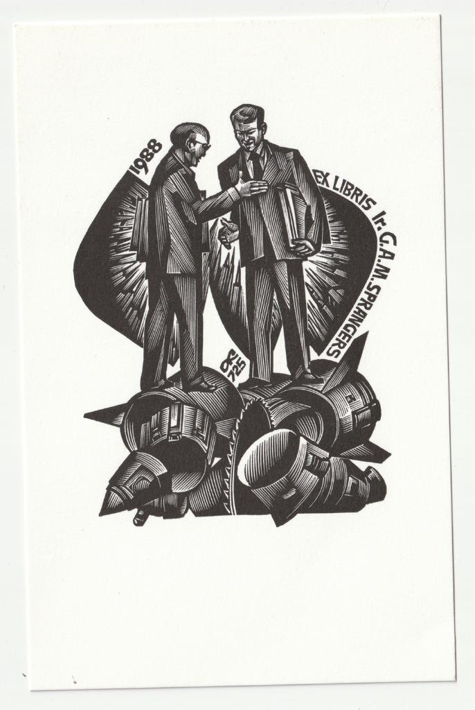 Anatoli Kalashnikov Ex Libris G.A.M. Sprangers 1988, Antiek en Kunst, Kunst | Etsen en Gravures, Verzenden