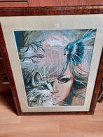 Geborduurd schilderij ingelijst, Ophalen, 50 tot 75 cm, Zo goed als nieuw, Schilderij