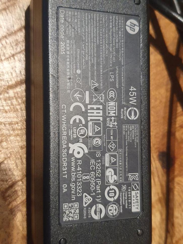 HP laptop adapter 19.5v dc 2.31A en 45W, Computers en Software, Laptop-opladers, Zo goed als nieuw, Ophalen of Verzenden