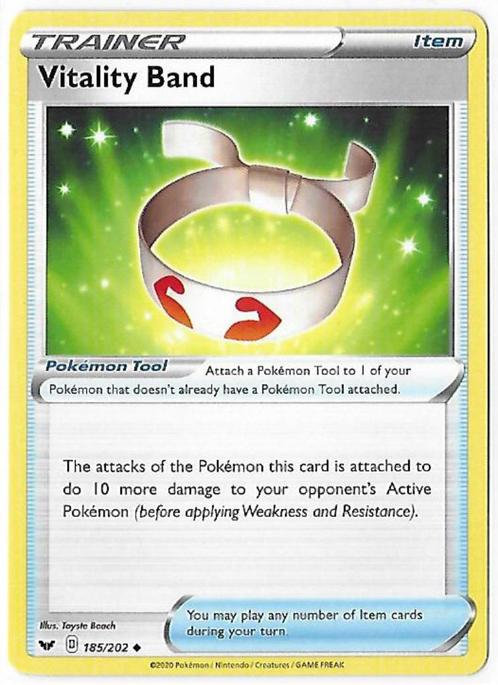 Sword & Shield,  Vitality Band [uncommon] 185/202, Hobby en Vrije tijd, Verzamelkaartspellen | Pokémon, Nieuw, Losse kaart, Verzenden
