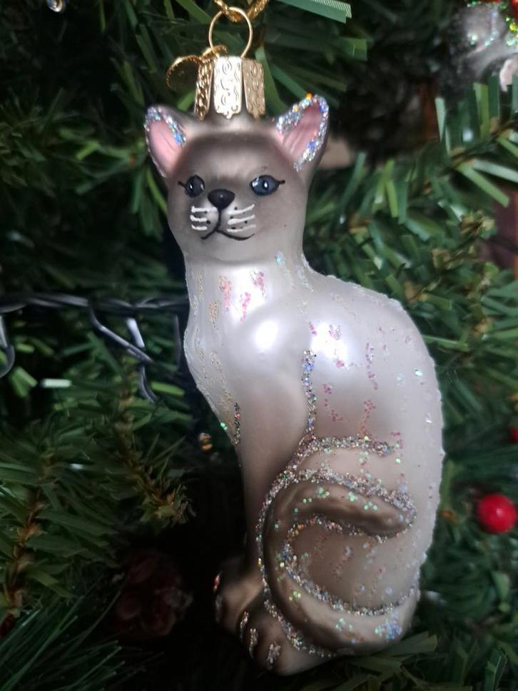 Old World Christmas kerstbal Siamese kat, glas, Diversen, Kerst, Zo goed als nieuw, Ophalen of Verzenden