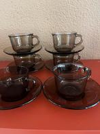 Vintage Vereco/Arcoroc Rookglas Kopjes/Schoteltjes - Set 6st, Antiek en Kunst, Antiek | Glas en Kristal, Ophalen