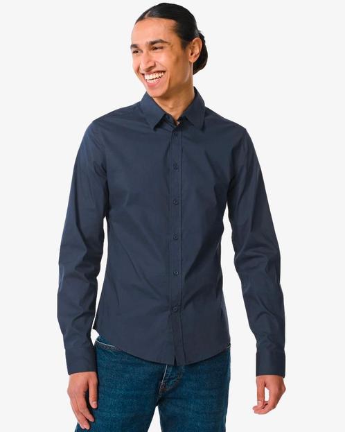 [HEMA] - Herenoverhemd Katoen, Donkerblauw M - Nieuw, Kleding | Heren, Overhemden, Nieuw, Blauw, Ophalen of Verzenden