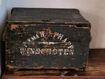 Houten wijnfles kist firma H J Phaff Winschoten/sodom. beschikbaar voor biedingen
