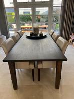 Houten tafel inclusief 6 leren stoelen, Huis en Inrichting, Tafels | Eettafels, Ophalen, Gebruikt, Eikenhout, 200 cm of meer