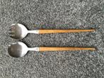 Vintage elegant slacouvertset RVS lepels en teakhout handvat, Ophalen of Verzenden, Huis en Inrichting