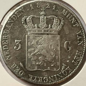 Zeldzame drie gulden 1821U beschikbaar voor biedingen