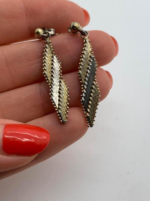 V501 Prachtige zilveren bicolor oorbellen, Sieraden, Tassen en Uiterlijk, Oorbellen, Hangers, Zilver, Goud, Ophalen of Verzenden