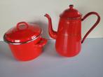 Vintage koffiekan + rode pan, Antiek en Kunst, Ophalen of Verzenden
