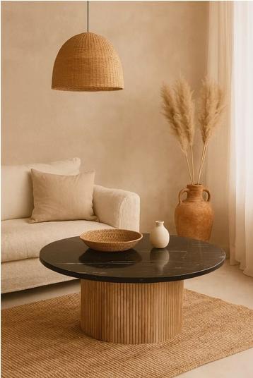 Salontafel Brix Nova Black | Marmer | Mangohout Onderstel |  beschikbaar voor biedingen