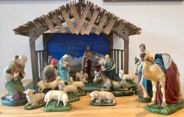 Antieke Kerststal 1940 - 20 Gipsen Beelden beschikbaar voor biedingen