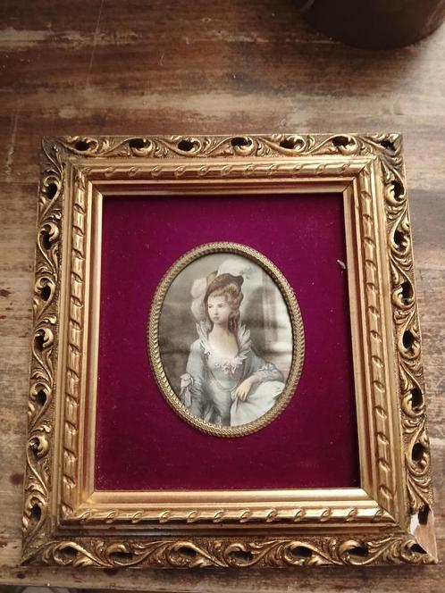 Antiek Miniatuur Portret in Vergulde Lijst, Antiek en Kunst, Kunst | Schilderijen | Klassiek, Ophalen of Verzenden