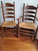 Eiken Eetkamerstoelen met Biezen Zitting - 5 Stuks, Huis en Inrichting, Stoelen, Ophalen, Riet of Rotan, Gebruikt, Bruin