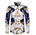 Heren barok overhemd 28 / luxe gouden sjiek shirt blauw wit, Kleding | Heren, Verzenden, Nieuw