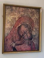 Vintage grote zwarte Madonna Maria Jezus icoon prent 49x41, Ophalen of Verzenden, Gebruikt, Overige typen, Christendom | Katholiek