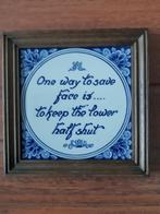 Ingelijste Delfts blauwe tegel 15x15cm 'One way to...', Antiek en Kunst, Antiek | Wandborden en Tegels, Ophalen of Verzenden