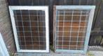 2 originele oude glas in lood ramen landelijk brocante, Ophalen, Gevelraam of Ruit, Minder dan 80 cm, Zo goed als nieuw