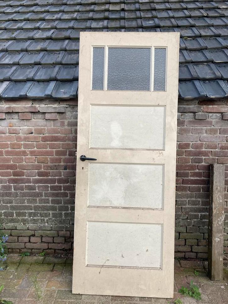 Oude Binnendeur Glas en Panelen, Doe-het-zelf en Verbouw, Deuren en Horren, Gebruikt, Binnendeur, 200 tot 215 cm, 80 tot 100 cm