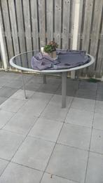 Ronde tuintafel met glazen blad, Tuin en Terras, Ophalen, Gebruikt, Rond, Metaal