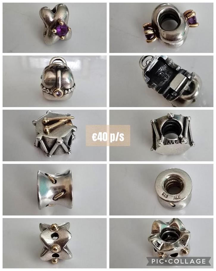 Schitterende bicolor Pandora bedels, zilver met 14k goud, Sieraden, Tassen en Uiterlijk, Bedels, Zo goed als nieuw, Pandora, Zilver