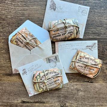 20 vintage look washi stickers 4,5 x 6 cm, koffievlekken beschikbaar voor biedingen