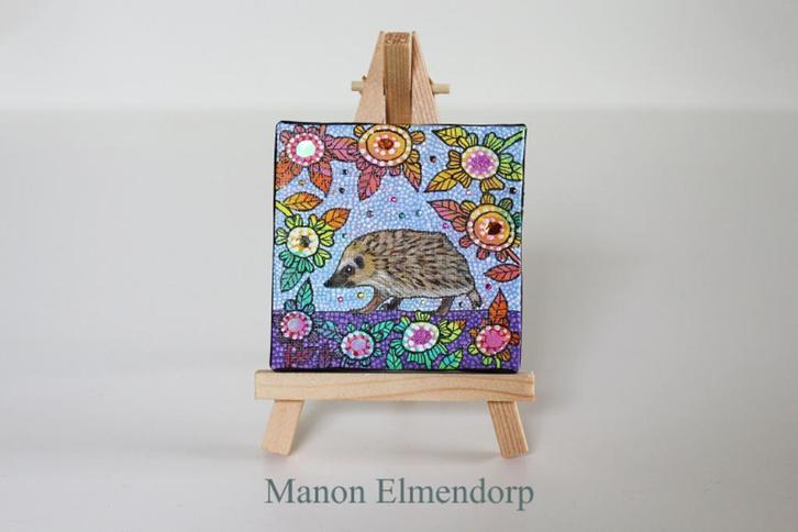 incl. Ezeltje: Uniek Handgeschilderd Schilderijtje Egeltje, Antiek en Kunst, Kunst | Schilderijen | Modern, Ophalen of Verzenden