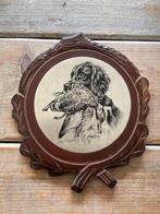 Vintage houten wild zwijn bord. Jachthond motief. Jacht bord, Ophalen