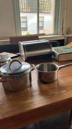 RVS pannen Hema steelpan en pan van 2 liter, Ophalen of Verzenden, Zo goed als nieuw, Rvs, Pannenset